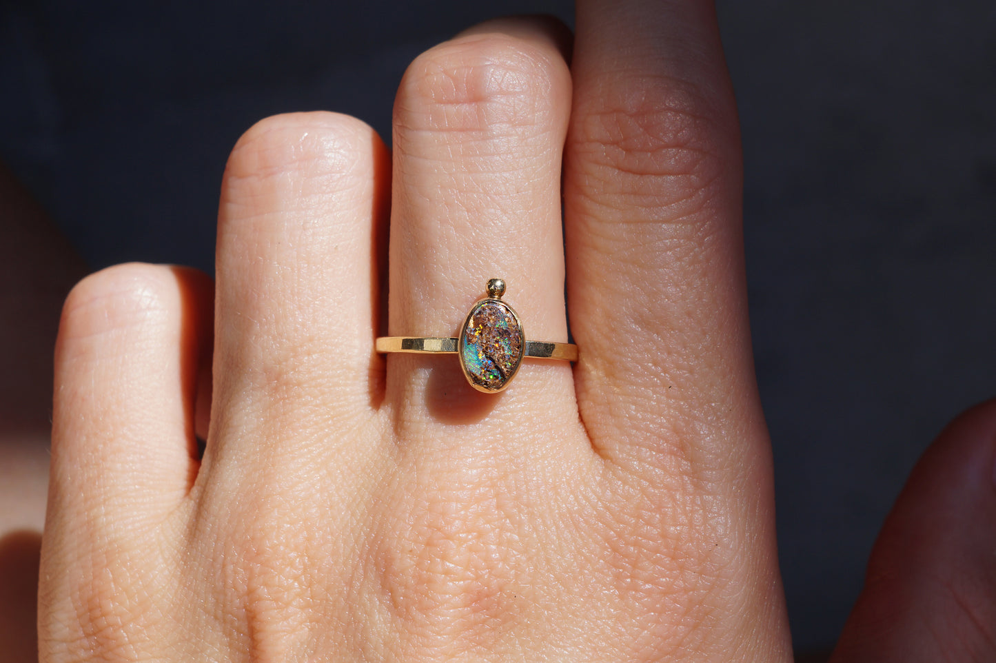 Australian Boulder Opal Gold Ring US 7.5